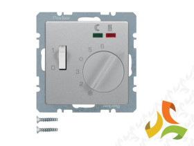 BERKER Q.1/Q.3/Q.7 Regulator temperatury podłogowej z wyłącznikiem stykiem zwiernym i 2 diodami LED aluminium aksamit lakierowan