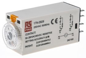 Timer Relay Wciskane 230V ac DPDT 2-stykowy RS PRO DPDT 0.5 → 10s jednofunkcyjny