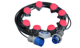 Łańcuch lamp budowlanych LF50M8 RED 8x8W, 80lm, 50m, kolor czerwony, obrysówka