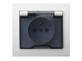 KIER Gniazdo pojedyncze z uziemieniem z przesłonami biały klapka dymna GPH-1WZP/00/d OSPEL