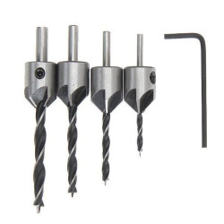 Wood Drill Bits with Milling Countersinks - 4 pcs Set - for Wood and Plastic