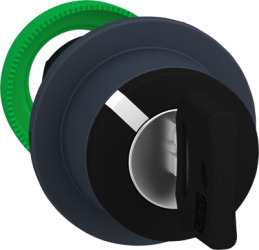 Key switch, 3 positions, unlit, latching, waistband round, black, front ring dark gray, 3 x 45°, mounting Ø 30.5 mm, ZB5FG07D