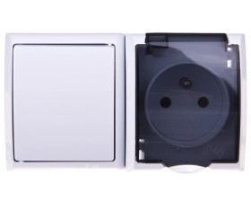 FALA Łącznik hermetyczny pojedynczy + gniazdo z/u z klapką przezroczystą białe ZH-Ł1G/00/d