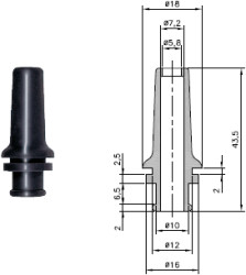 Cable grommet, cable Ø 5.8 to 7.2 mm, L 43.5 mm, TPE, black, 01460130010