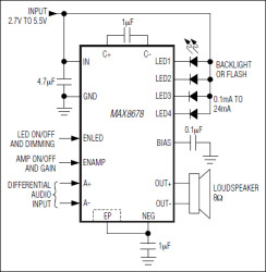 White LED Charge Pump with 1.1W Audio Amplifier