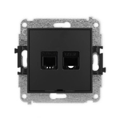 ICON Mechanizm gniazda telefonicznego 1xRJ11 + komputerowego 1xRJ45 kat. 5e 8-styk beznarzędziowe, bez opisu czarny mat 12IGTKBO