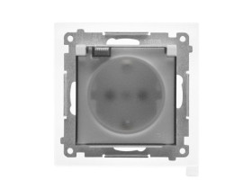 SIMON 55 Gniazdo pojedyncze z uziemieniem SCHUKO z przesłonami szybkozłącza IP44 klapka transparentna aluminium mat TGSZ1BCZ.01/