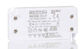 Sterownik LED napięcie wyjciowe: 12V dc 500mA napięcie wejściowe: 198→ 264 V ac stabilizowany napięciowo 6W Recom