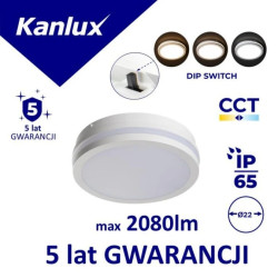Plafoniera LED BENO 12-18W CCT-O W max 2080lm 3000-4000K ciepła/neutralna IP65 okrągła Ø22 IIkl. 5 lat gwar. biały 38778