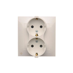 Simon 54 Premium Gniazdo Schuko z przesłonami podwójne 16A, 250V~, zaciski śrubowe antybakteryjny biały DGSz2Z/AB11