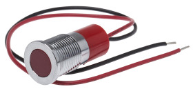 Lampka kontrolna do montażu panelowego 220V ac, czerwona 14mm LED Chrom Wyprowadzenia RS PRO