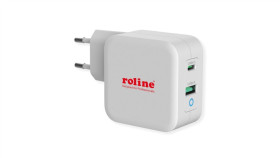 Ładowarka Usb Roline Z Wtyczką Euro, 2 Porty (Typ-A Qc3.0, Typ-C Pd), 65W
