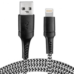 Kabel USB - lightning oplot czarno-biały 1m VA0149 Vayox