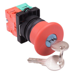 Techna PtecMushK40 Key Release 40mm Emergency Stop Button Switch Plastic 10A 1NO-1NC