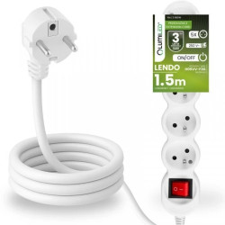 Przedłużacz Sieciowy Kabel z Uziemieniem Listwa Zasilająca 5 Gniazda 1.5m Włącznik ON/OFF Biały Sznur Lendo Lumiled