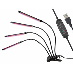 Lampa stojąca do wzrostu i uprawy roślin, z klipsem, poczwórna, 12W, USB