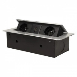 Gniazdo meblowe wpuszczane w blat z płaskim frezowanym rantem i ładowarką USB, 2x2P+Z, 2xUSB (typ A, 2,1A), mosiądz OR-AE-13109/