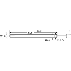 Threaded spring contact with probe, flathead, Ø 1.8 mm, travel  5.3 mm, pitch 2.54 mm, L 35.8 mm, 1021/G-F-1.5N-AU-1.8