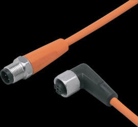 Sensor actuator cable, M12 cable plug, straight, A to M12 cable socket, angled, A, 4 pole/5 pole, 10 m, PVC, orange, 4 A, EVT057