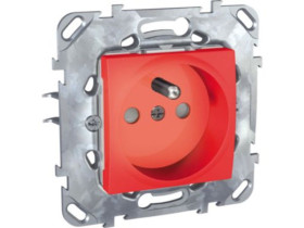 UNICA Gniazdo pojedyncze z uziemieniem z przesłonami czerwony MGU50.039.03Z SCHNEIDER ELECTRIC