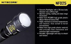 NiteCore NITNFD25 Dyfuzor EC1, EC2, EA1, EA2, MT2C, P12, SRT3, SRT5 i latarki o Ø 25 mm