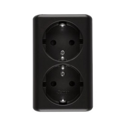 Simon 54 Gniazdo podwójne Schuko natynkowe z przesłonami torów prąd. wer. skand. 16A 250V szybkozłącza, czarny mat EGSZ2SNZ/49