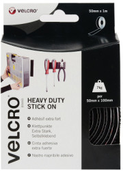 Velcro tape, 50 mm, with adhesive and fleece part, black, 1 m, VEL-EC60241