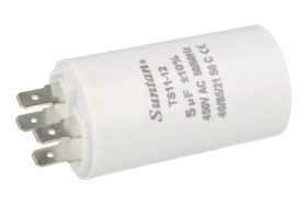 Kondensator; silnikowy (rozruchowy); TS11-12-5u/450/10%; 5uF; 450V; fi 35x65mm; konektory 6,3mm; Suntan; RoHS