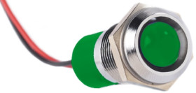 Lampka kontrolna do montażu panelowego 12V dc, zielona 14mm LED Chrom Wyprowadzenia RS PRO