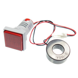 Kontrolka LED Volt+Amper. czerwo kwadrat min.0,6A, 60-500VAC miernik