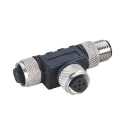 Trójnik 1 wtyk / 2 gniazda; KLS15-M12A-Y7-04; M12-4p; 3 tory; kątowe 90°; proste; czarny; IP67; 4A; 250V; KLS; RoHS