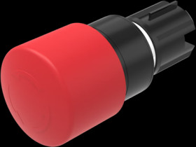 Mushroom pushbutton, rotary release, unlit, latching, waistband round, red, front ring black, mounting Ø 22.3 mm, 45-2C36.1820.0