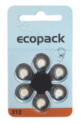 6x baterie do aparatów słuchowych ecopack Varta 312