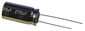 Kondensator 2700μF 16V dc Radialny, Otwór przelotowy Panasonic roztaw: 5mm 12.5 (Dia.) x 25mm