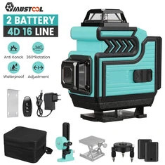 MUSTOOL 16 linii 4D poziomica laserowa podwójne baterie 360° Pozioma pionowa krzyżowa zielone światło Samopoziomujący Pomiar