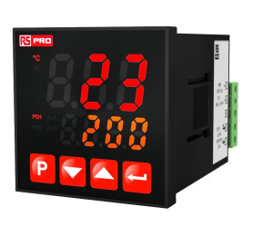 Regulator temperatury PID panelowy RS PRO Uz: 100 → 240 V. wyjście Przekaźnik, SSR 3-wyjściowy wejście TC, RTD