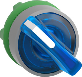 Toggle switch, 2 positions, illuminable, latching, waistband round, blue, front ring gray, 90°, mounting Ø 22 mm, ZB5AK1263C0