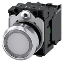 Podświetlany przycisk, 22 mm okrągły metalowy płaski chwilowy typ styku z uchwytem 3SU1152-0AB70-1BA0