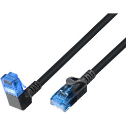 Patch cable, slim design, RJ45 plug, straight to RJ45 plug, angled downwards, Cat 6A, U/UTP, LSOH, 5 m, black, 1810HF-D-5,0M
