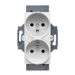 Gniazdo z uziemieniem 2P+E 16A, podwójne, z przesłonami styków, zaciski śrubowe, biały, Dahlia GW35214W