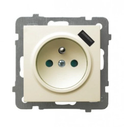 AS Gniazdo pojedyncze z uziemieniem z przesłonami torów prądowych, z ładowarką USB ecru GP-1GZPUSB/m/27