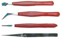 UM127.87 Komplet 4 pęset: prosta i kątowa, łopatkowa i odwrotna (samozaciskowa) - długość: 125-145mm