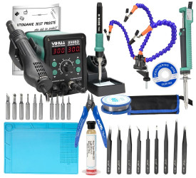 Zestaw stacja lutownicza 898BD grot cyna topnik odsysacz pincety uchwyt cążki mata plecionka