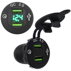 Ładowarka USB 12-24V /5V QC 3.0 ALUMINIUM BLACK+VOLTOMIERZ GREEN