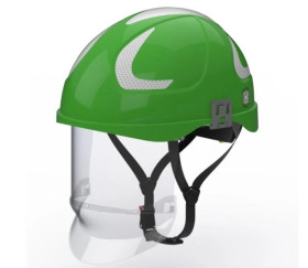 Hubix zielony hełm elektroizolacyjny z osłoną twarzy (ruchomą) W1 klasy 1 Box‑test, do 20 kV AC / 1,5 kV DC SECRA H058S