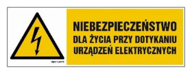 ZNAK - HB006 Niebezpieczeństwo dla życia przy dotykaniu urządzeń elektrycznych 15 x 5 cm FN - Folia samoprzylepna