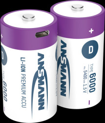 1314-0005 Li-ion battery, D, 5400 mAh, 1.5 V, pack of 2