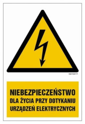 ZNAK - HA006 Niebezpieczeństwo dla życia przy dotykaniu urządzeń elektrycznych - arkusz 9 naklejek 5 x 7,5 cm FN - Folia samoprz
