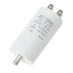 Kondensator rozruchowy do silnika 10uF 450VAC, 4 konektory, 35x65mm