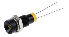 Lampka kontrolna do montażu panelowego 2V dc, Żółta 6mm LED Czarny Styk ołowiowy RS PRO